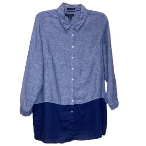 Tahari Linen button down colorblock long tunic shirt